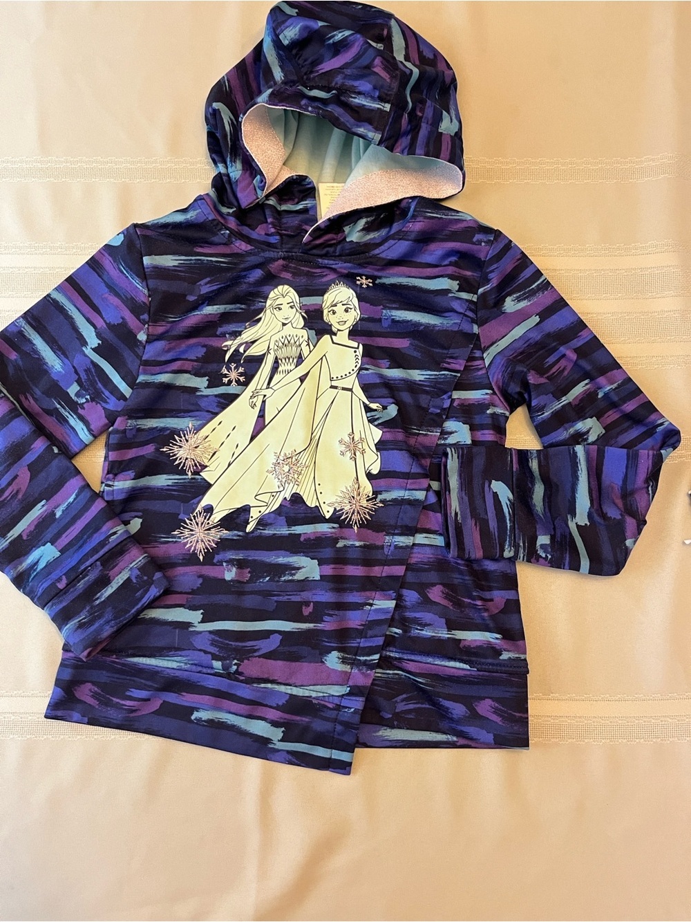 Disney Purple & Blue Striped Hooded Sweatshirt with Frozen Sisters Graphic